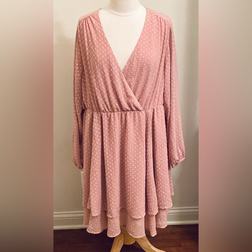 Torrid Pink Swiss Dot Chiffon SZ 3X Boho Cottagecore Romantic Mini Skater Dress
